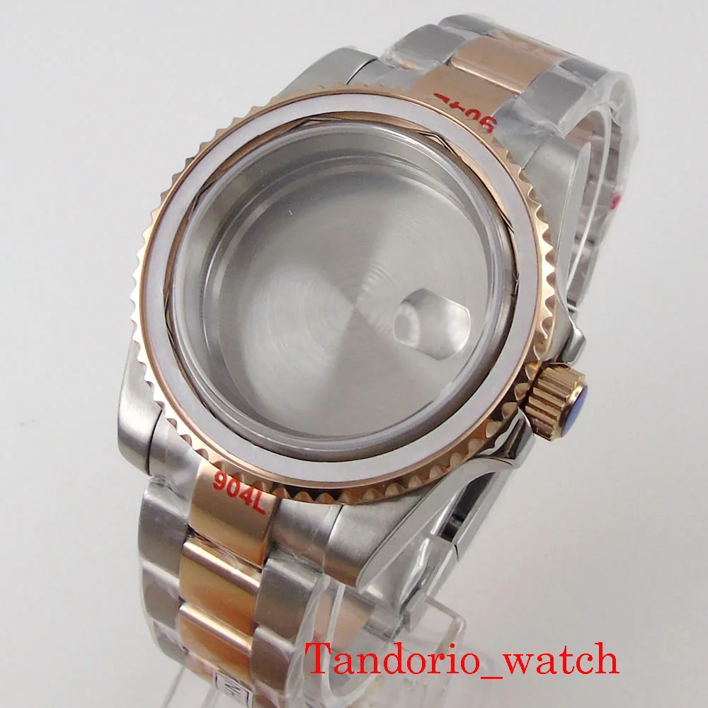 40mm Two Tone Rose Gold Case Sapphire Glass fit ETA 2824 2836 NH35A NH36A DG2813 3804 Miyota8205 8215 Movement Date