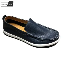 Summer Mens Footwear Breathable Genuine Leather Loafers Men Comfortable Slip-On Solid Color Soft Leather Business Casual Shoes