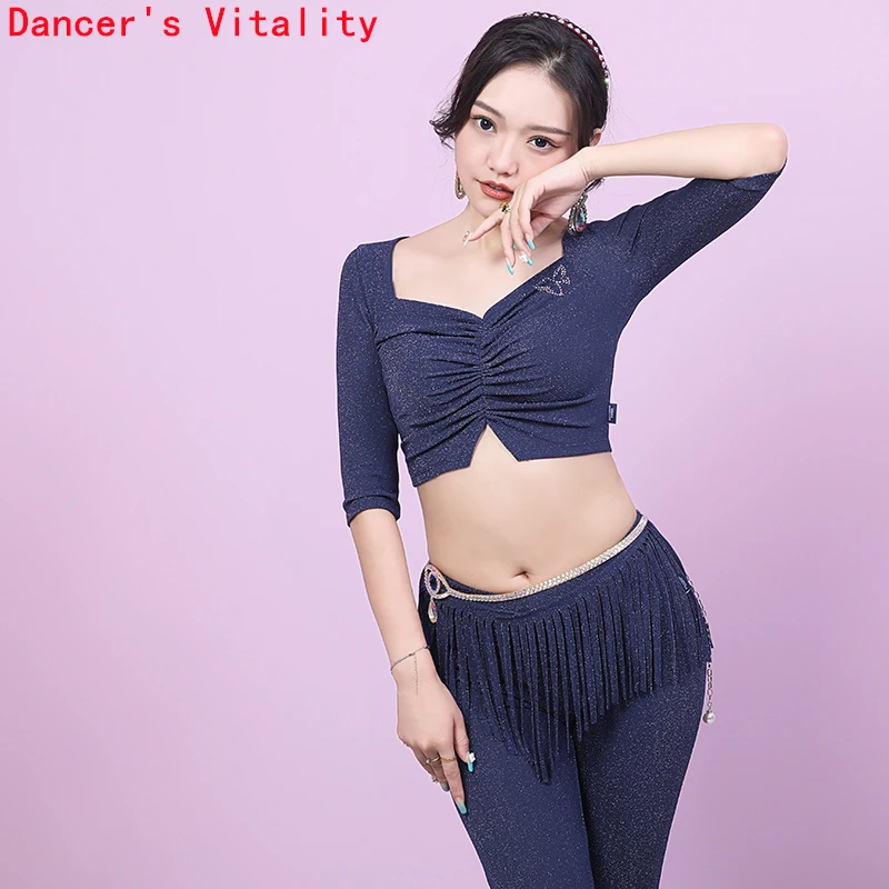 Vêtements d'entraînement de danse du ventre pour femmes, demi manches, haut + pantalon, 2 pièces, costume de danse orientale