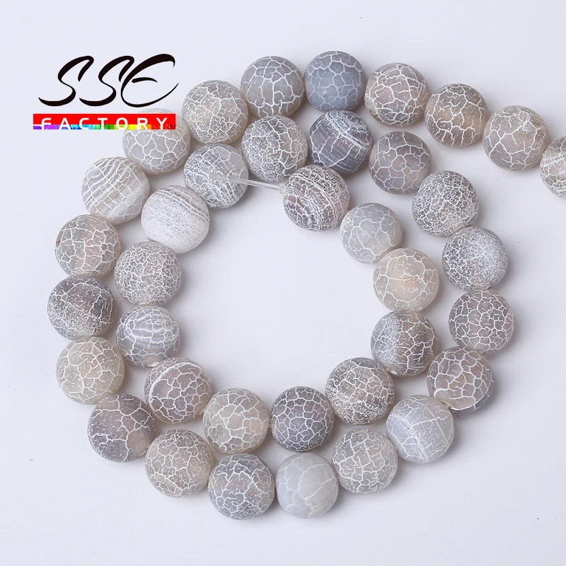 Natural Stone Beads Frost Purple Red Blue Black Gray Cracked Dream Fire Dragon Veins Agates Beads For Jewelry Making 15\