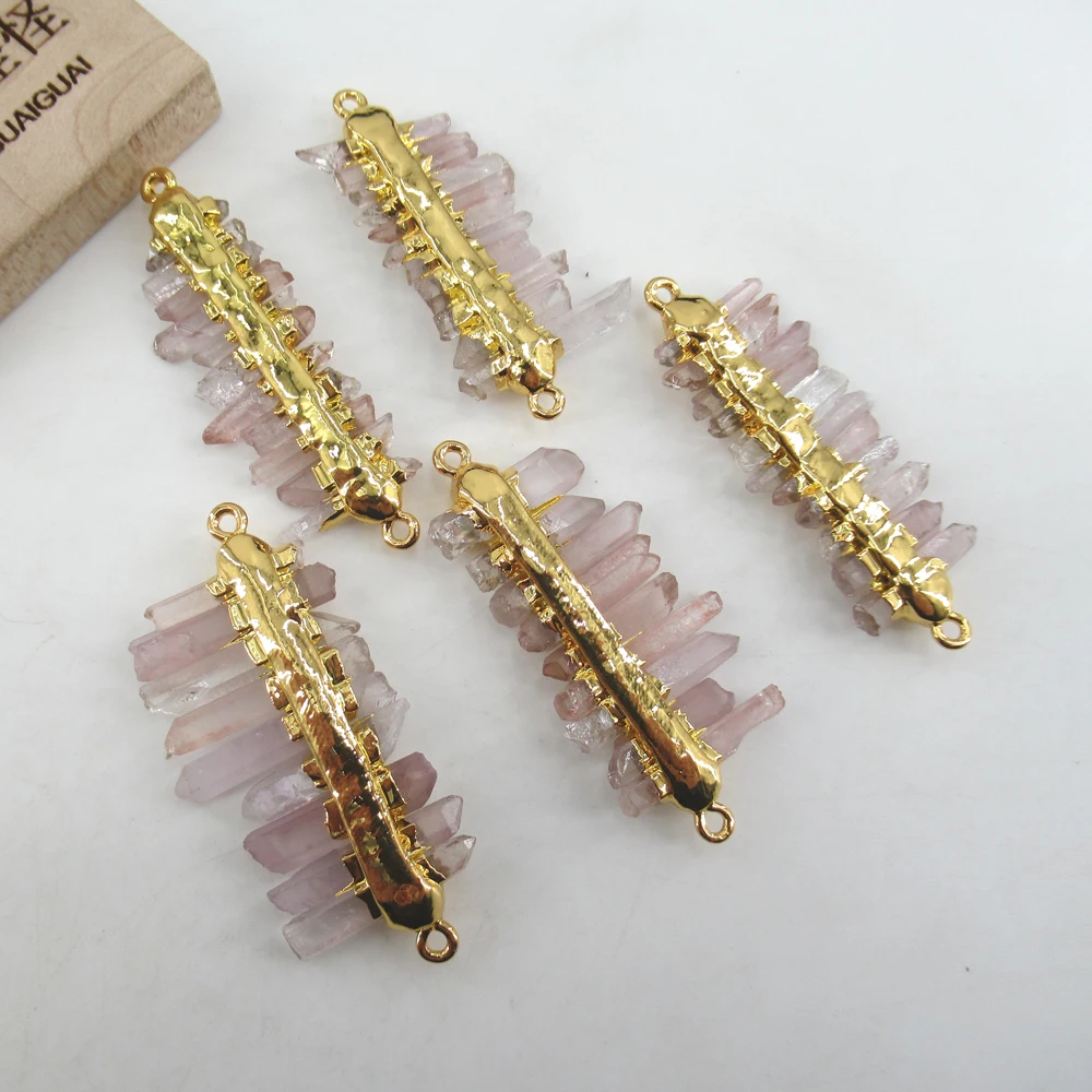 

APDGG 5 PCS Faceted Natural Lepidocrocite Quartz Druzy Crystal 20x40mm Gold Plated Double Bail Connector Jewelry Making DIY