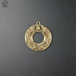 Vintage Retro Brass Round Chinese Ethnic Zodiac Double Dragon Pendant Necklace,Men's Women's Pendant Car Keychain Keyring Charms