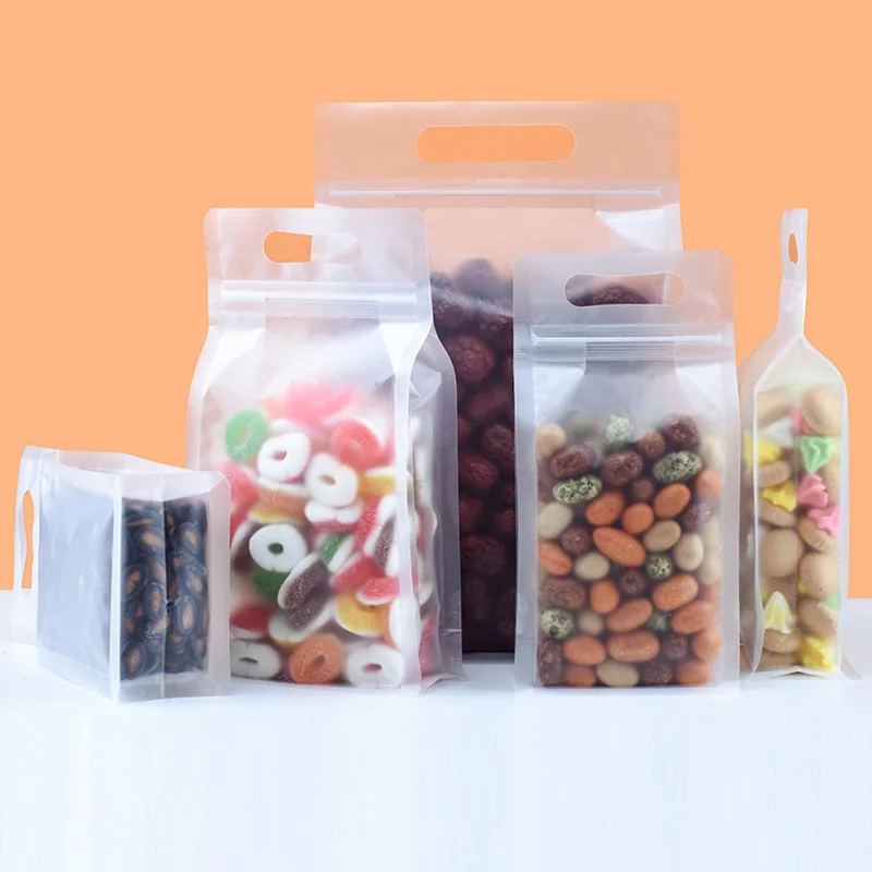 500Pcs/Lot Transparent octagonal Self Sealing Ziplock Organ Bag With Handle Plastic Packaging Bag Dried Tea and Dried Fruit Bag