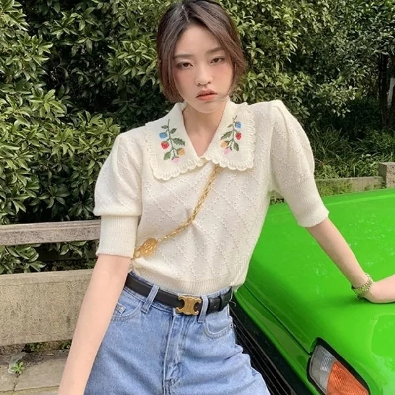 Sweaters Women Pullovers Vintage Sweet Korean Style Knitting All-match casual Retro Tender Cozy Loose Office Lady Summer Female