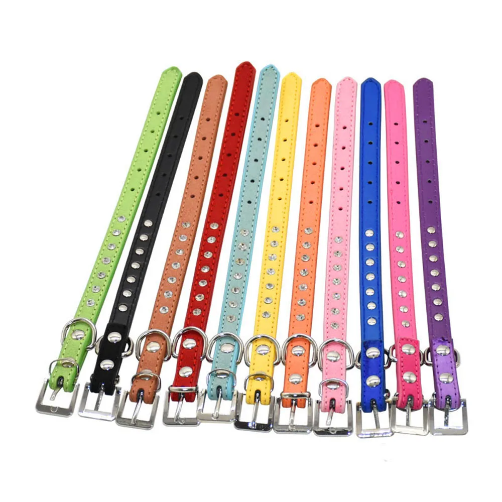 11 Colors Bling Rhinestone PU Leather Collar For Dog Pet Accessories Crystal Diamond Dog Collar and Leash For Small Large Dogs