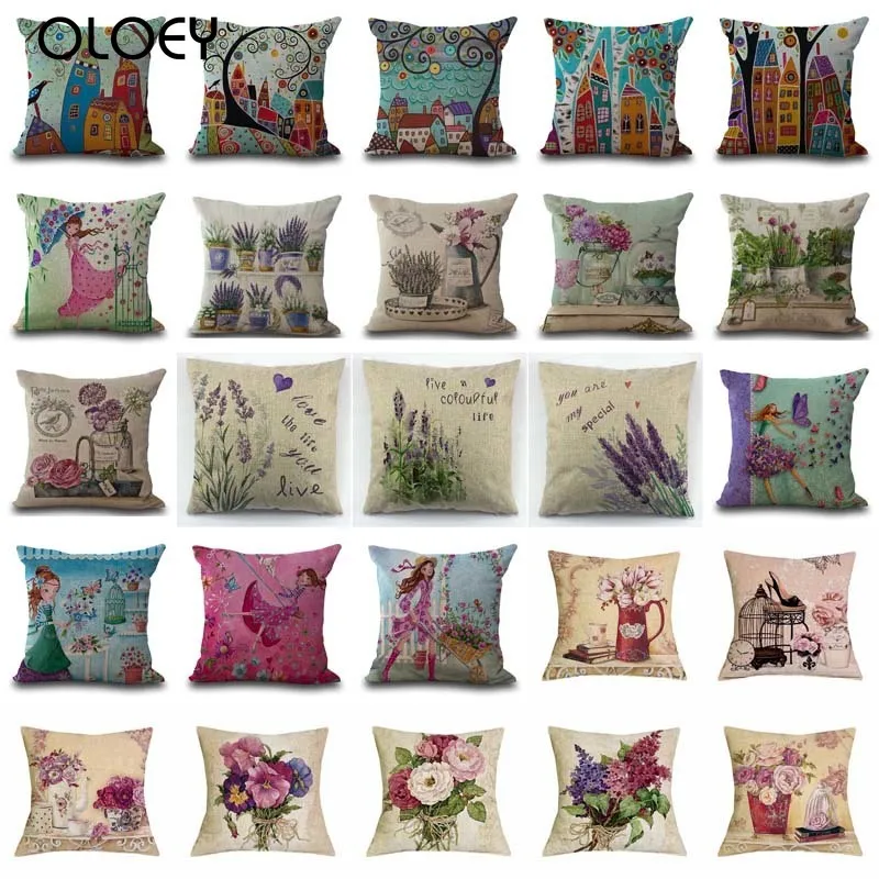 Provence Kissen lavender Decorative Pillows Sofa Cushion Cover Vintage Pillows Flowers Linen Throw Pillows Home Decor Pillow