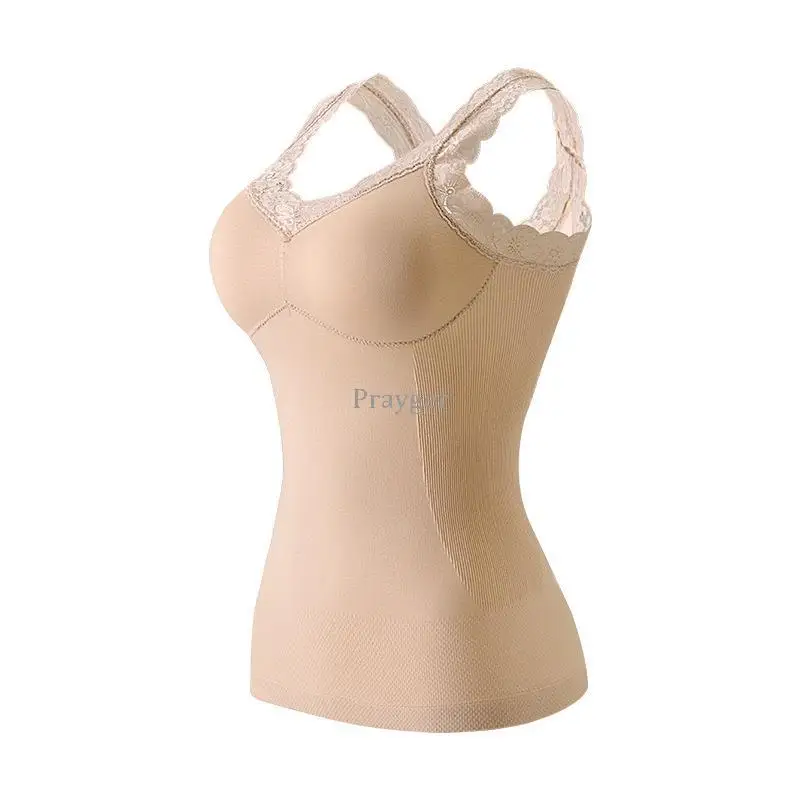 Polaire sous-vêtement thermique femmes hiver dentelle hauts dames chemise thermique rembourré chaud sans manches gilet