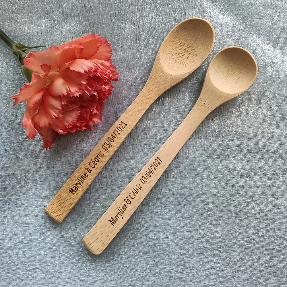 

Personalized Name Bamboo Spoon, Custom Engraved Text, Wedding, Baby Shower, Party Accessory, Birthday Gift