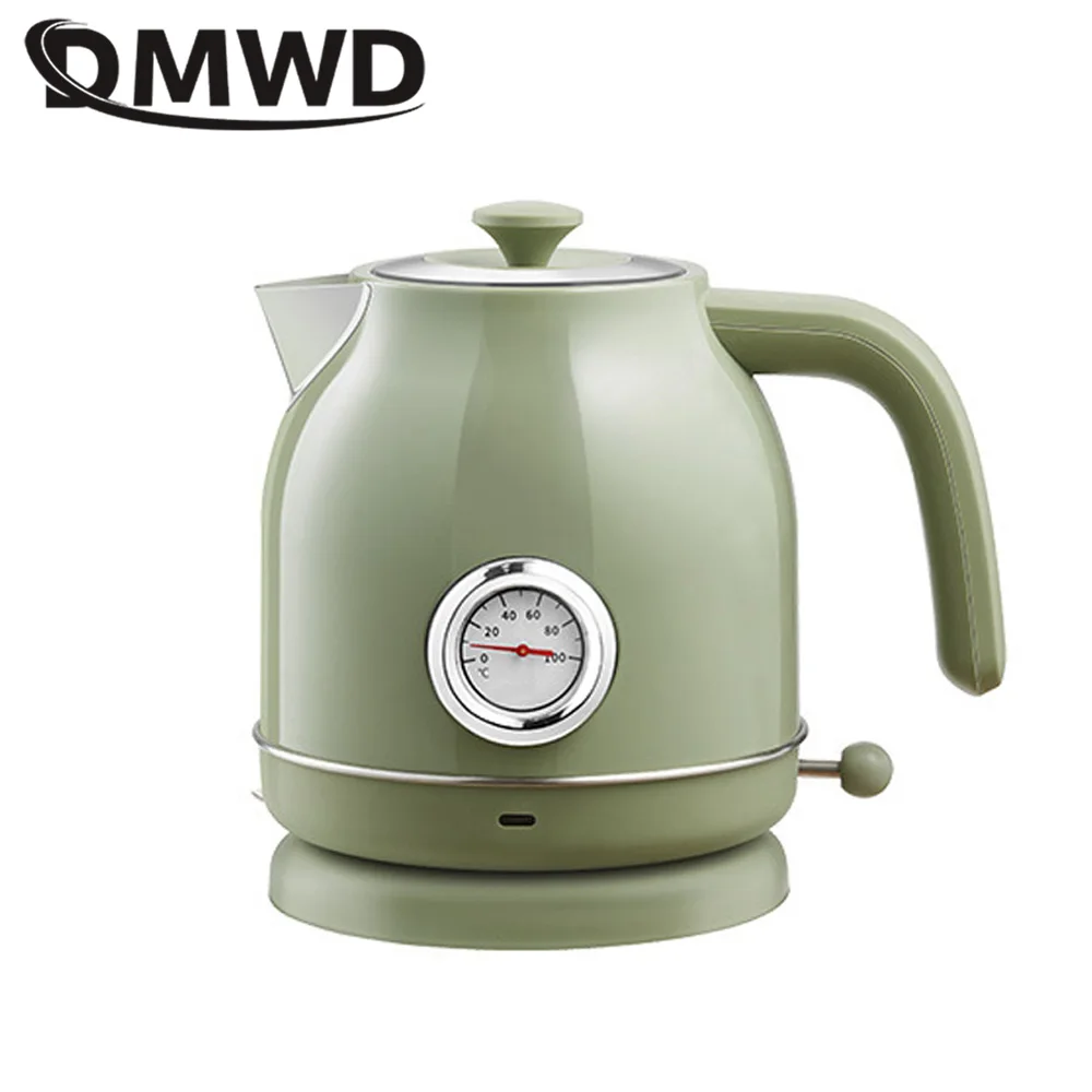 DMWD Household Retro Kettle Electric Water Boiler 1.7L Heating Pot  304 Stainless Steel Tea Pot Potable Coffee Pot Thermometer