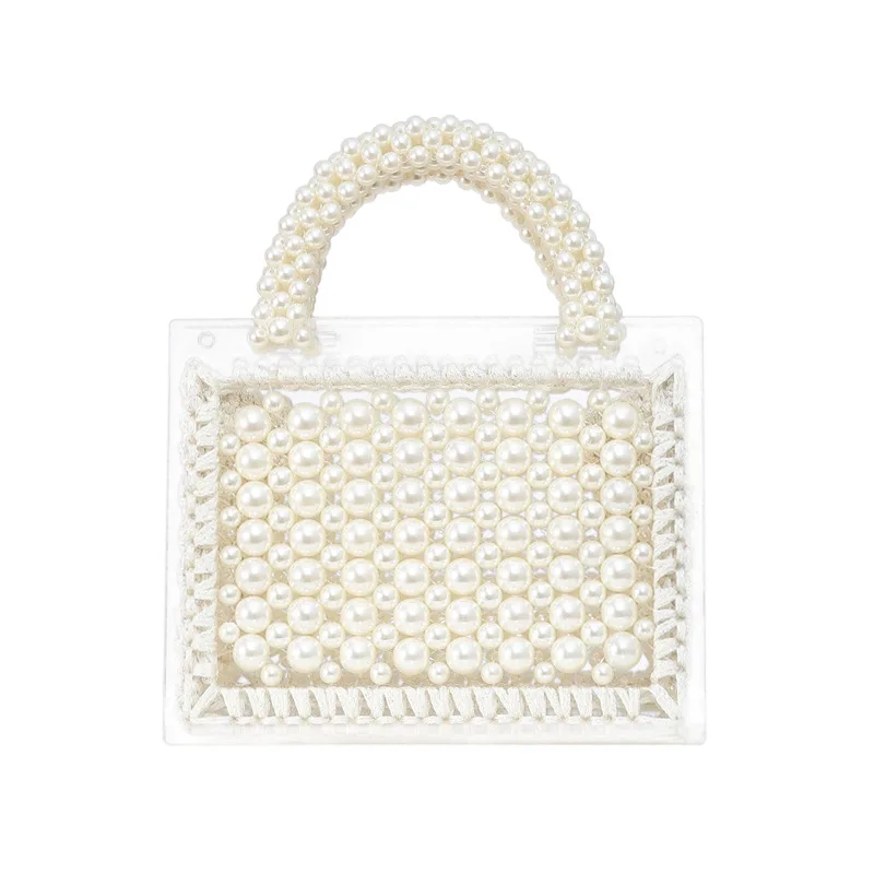 2021 Newest Shoulder Diagonal Women's Bag Evening Clutch Bags Handmade Beaded Woven Pearl Transparent Acrylic Handbag Hot