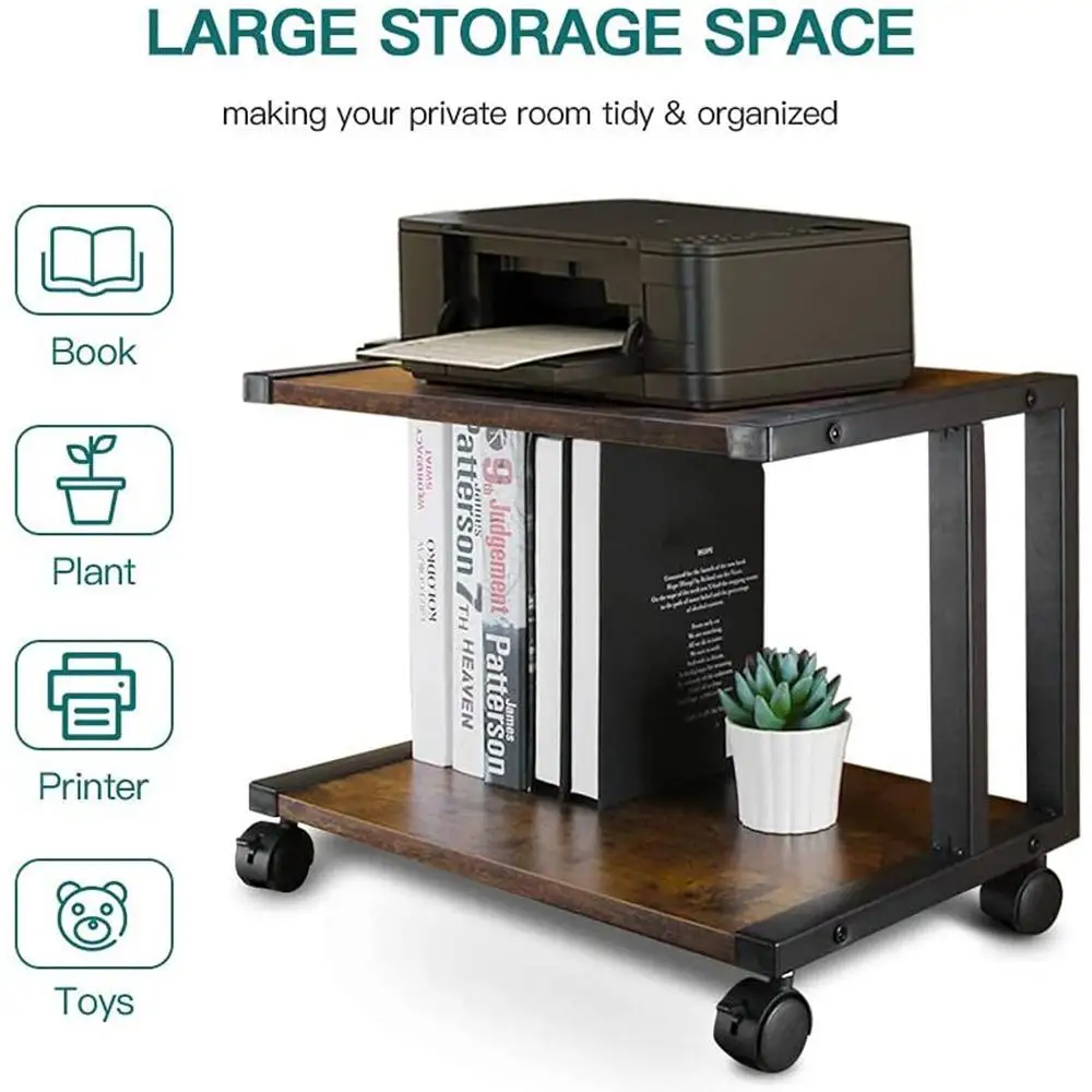 Desktop Printer Stand Wood Desk Storage Organizer Book  Shelf Desk Rolling Printer Cart for Fax MachinePrinter Stand Steel Frame