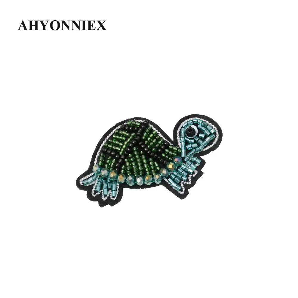 AHYONNIEX Handmade ocean world beads rhinestones patches sew on beading applique clothes shoes bags decoration tortoise patch