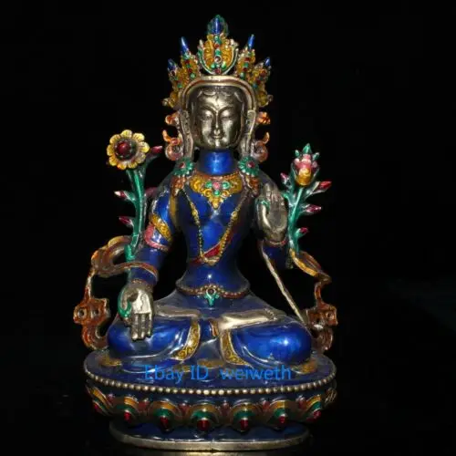 

Old Tibet Cloisonne Copper Handwork Carved White Bodhisattva Tara Buddha Statue