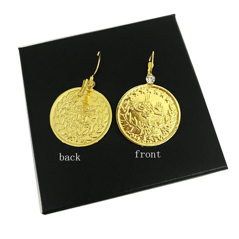 Algerian metal woman coin earrings Arabic lettering engraved earrings pendant emblem ethnic style earrings jewelry