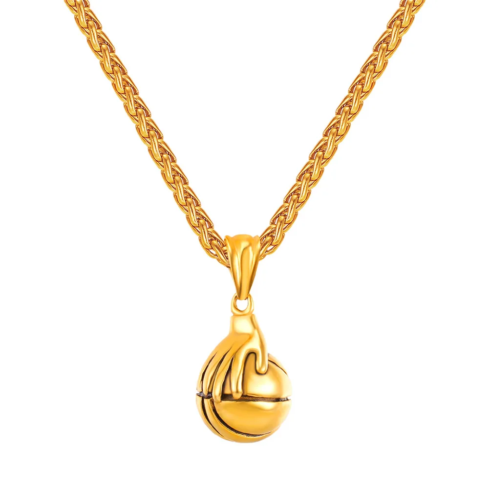 ChainsPro Ball Pendant Stainless Steel Gold Color Hand Basketball Necklace Women Sport Gym Necklaces & Pendants Men Jewelry P807