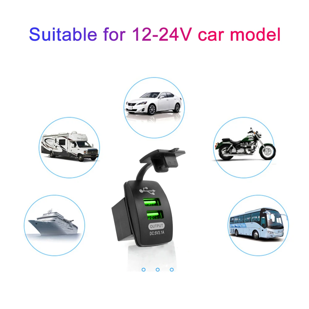 USB Socket Car Charger Waterproof USB Car Socket 12V-24V 5V 3.1A Phone Charging for 12V 24V Motorcycle Boat Marine Truck ATV