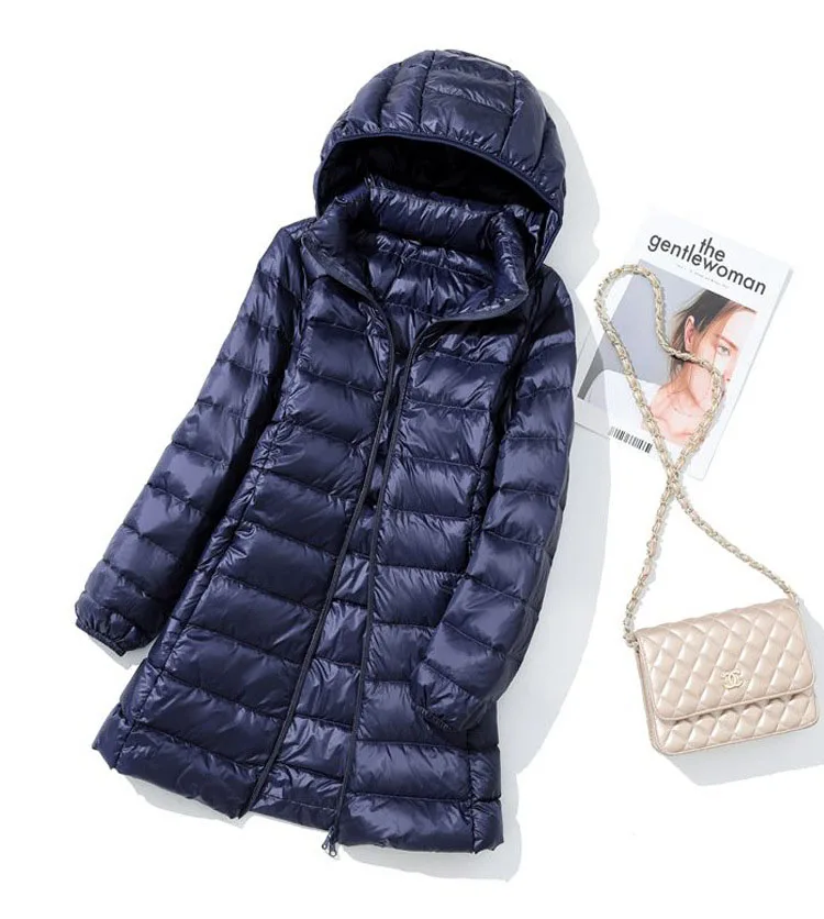 Schinteon M-7XL Women Down Jacket Ultralight White Duck Down Long Coat with Removable Hood Thin Slim Spring Autumn Outwear New