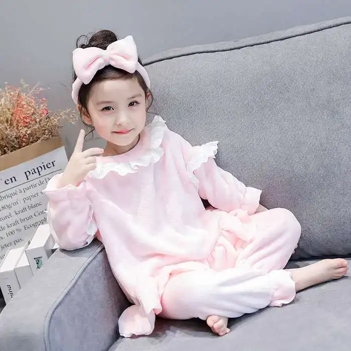 

Baby Flannel Pajamas Set 2020 Fall/Winter Girls' Warm Princess Homewear Children's Two-Piece