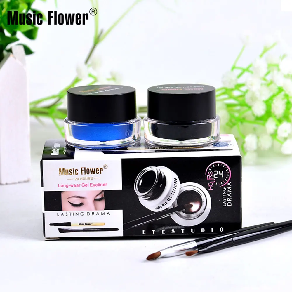 Music Flower-Ensemble de cosmétiques imperméables 2 en 1, café et gel noir, eye-liner et pinceaux, maquillage pour les yeux