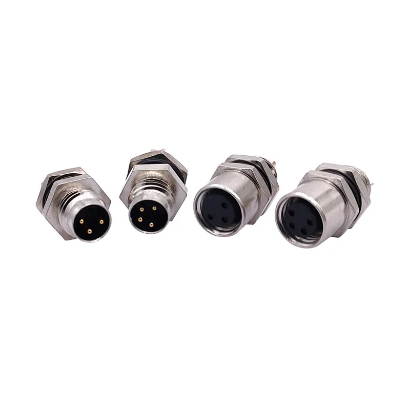M8 Sensor Connector Panel Back Mount Waterproof Flange Socket Threaded Coupling Male&Female 3 4Pin A Type
