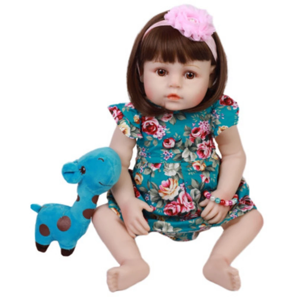 48CM bebe doll reborn toddler girl Curly hair doll full body soft silicone realistic baby Bath toy waterproof