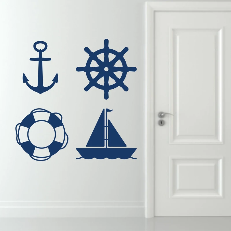 Nautical Home Decor Wall Decals Sailor Sailboat Boating Sticker Vinyl Cartoon Kids Room BoysBedroom Playroom Design Murals S204