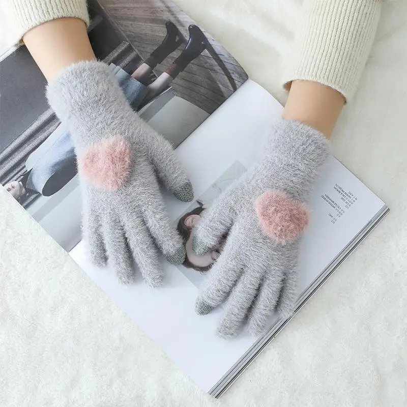 Knitted Gloves Fashion Love Warm Gloves Cute Korean Wild Gloves Outdoor Sports Riding Touch Screen Gloves A299