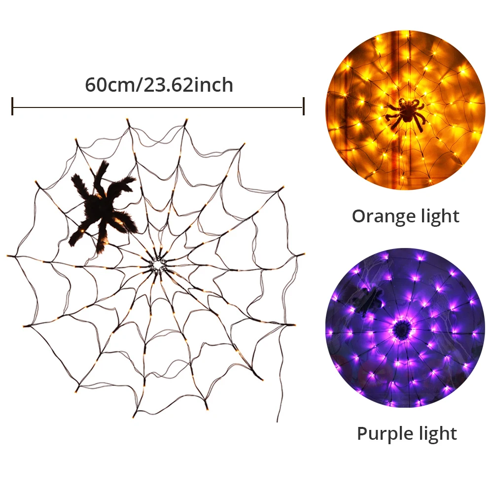 LED Halloween Spider Web Light Battery Powered 2 Mode Spider Light Halloween Party Indoor Waterproof Outdoor Decoration Light