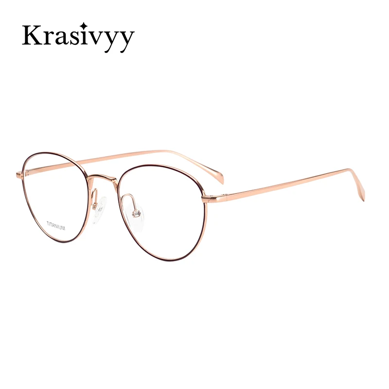 

Krasivyy Vintage Pure Titanium Glasses Frame Women Round Ultralight Prescription Eyeglasses Men Korean Myopia Optical Eyewear