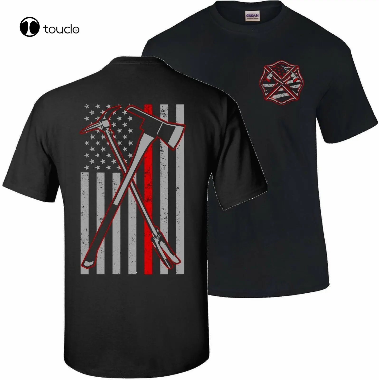 Thin Red Line Firefighter Axe Halligan Flag Fire Department Support T-Shirt Tee