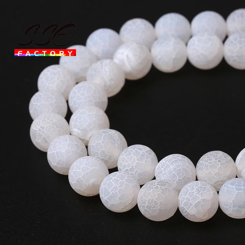 Natural Stone Beads Frost Rose White Cracked Dream Fire Dragon Veins Agates Beads For Jewelry Making DIY Bracelet 15