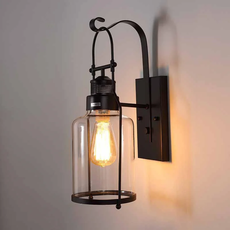 Loft Retro Iron Garden Yard Waterproof  Wall Lamp Outdoor Light Bedroom Aisle Restaurant Lamp Cafe Light Balcony Glass Sconce