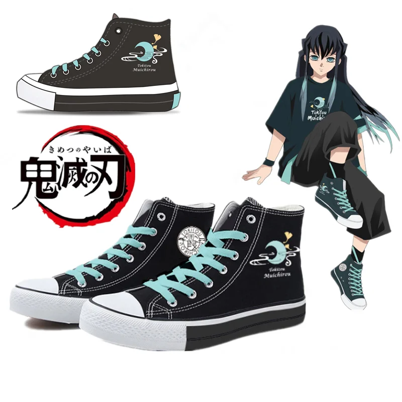 Kime-tsu no Ya-iba Tokitou Muichirou Cosplay Shoes Kamado Tanji-rou Teens School Sports Canvas Shoes Street High Shoes