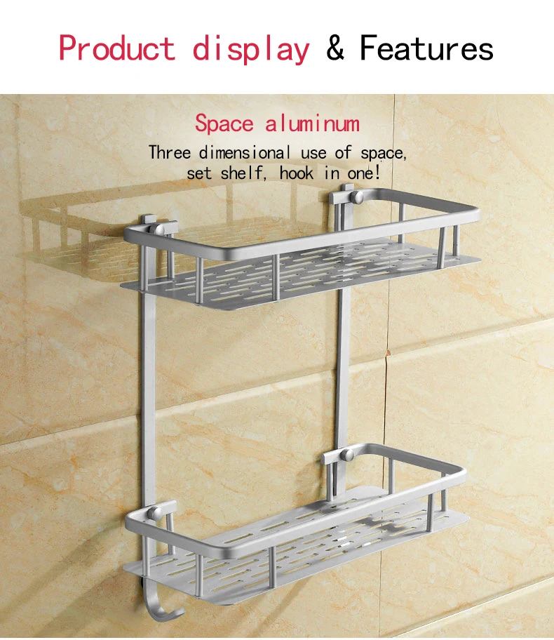 Space Aluminum Bathroom Shelf Shower Shampoo Soap Cosmetic Shelves Bathroom Accessories