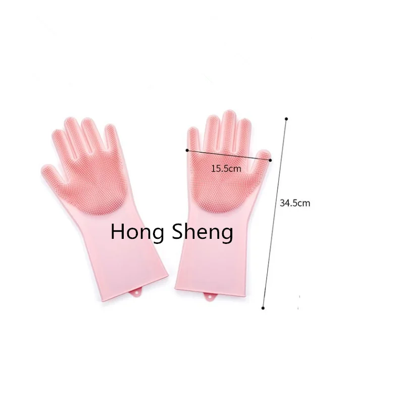 

Hot Sale A Pair Cleaning Brush Silicone Dishwashing Scrubber Gloves Durable Heat and Slip Resistant Long Rubber Silicone Glove