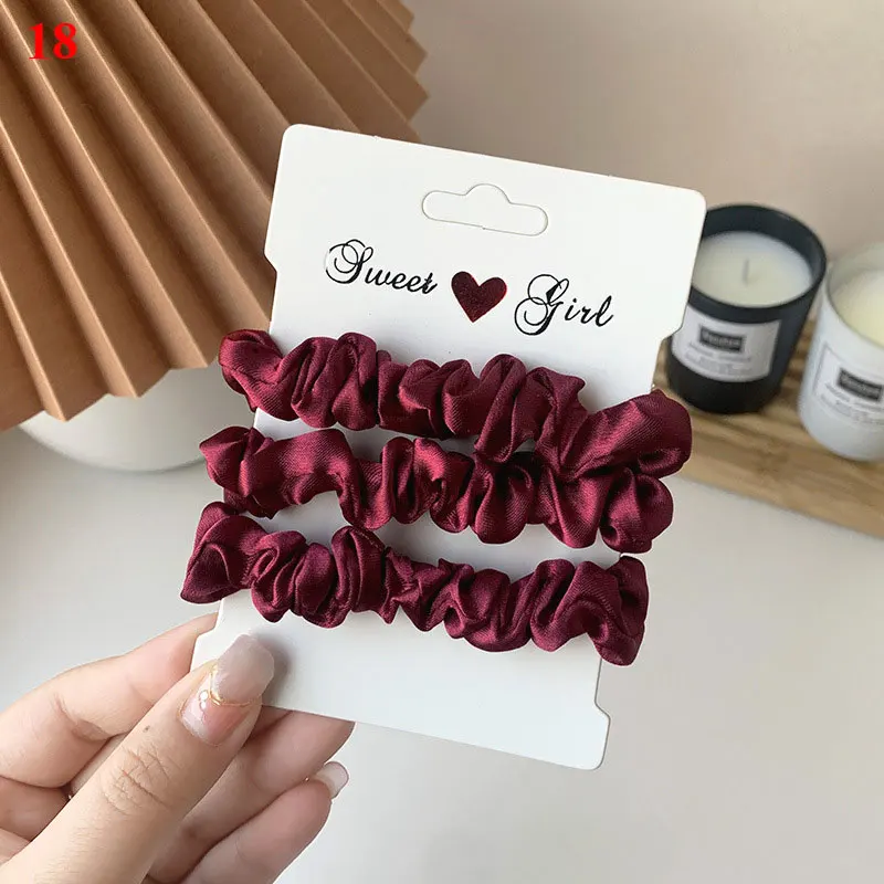 3Pcs/Set Silky Hair Scrunchies Set Rubber Bands Silk Satin Solid Color Hair Rings Women Girls Hair Ties Ponytail Holder Headwear