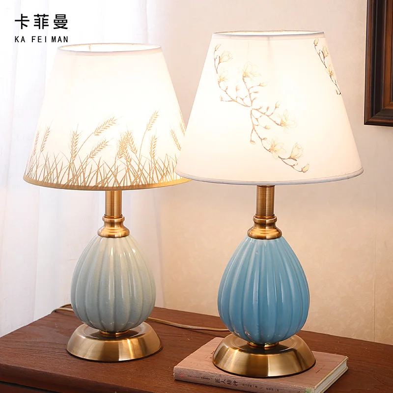 

Blue Ceramic Table Lamp for Bedroom American Style Simple Modern European Style Chinese Style Desk Lamp Bedside Lamps EU Plug