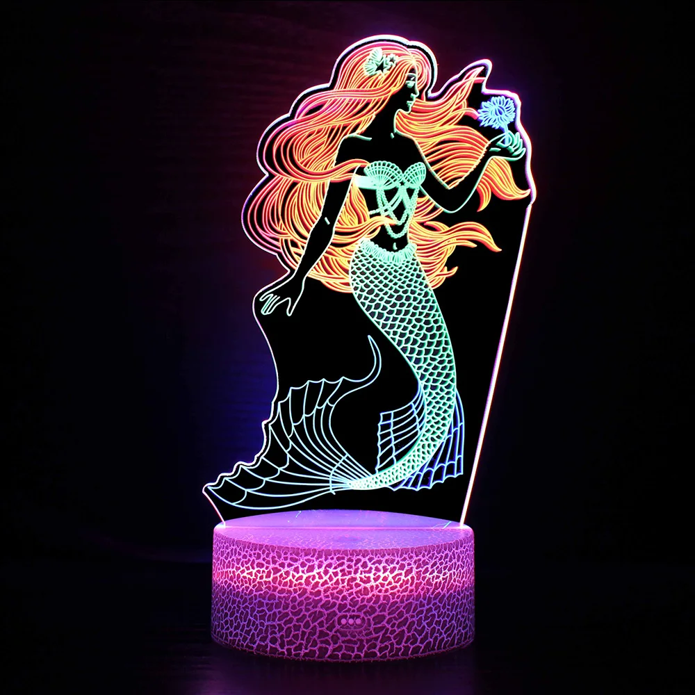 3D Dolphin Mermaid Table Lamp Colourful LED Lights For Home Room Decor Touch Remote Control Timing Night Lights Holiday Gift