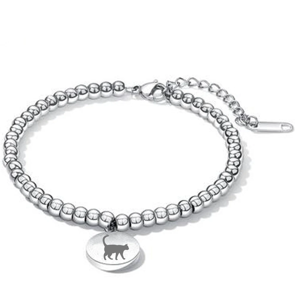 Women's Stainless Steel Charm Beaded Bracelet