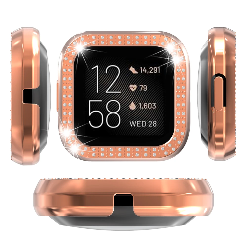Capa protetora para fitbit versa 2 relógio inteligente cristal strass pára-choques protetor quadro escudo para fitbit versa2 caso