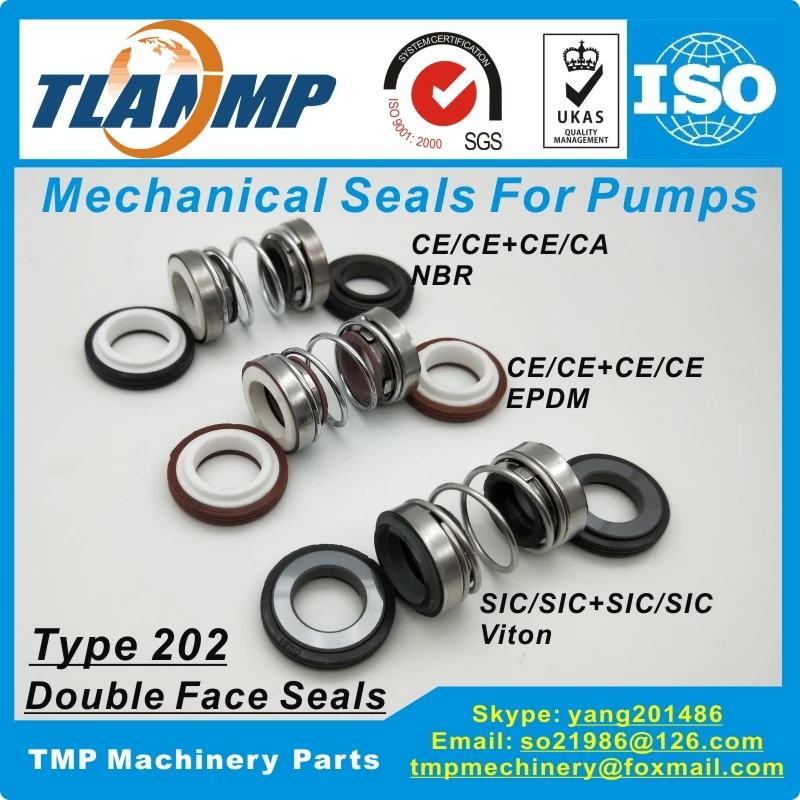 202-25 Double Face Mechanical Seals (Material: CE/CE/EPDM ,CA/CE/NBR, SiC/SiC/Vit) Shaft Size 25mm, Outersize of Seat 41mm