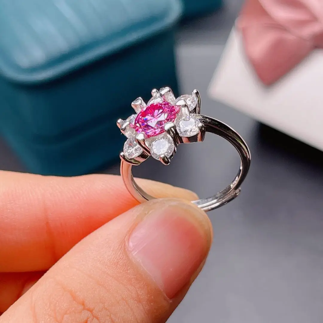 New Crackling Pink Moissanite Ring for Women Jewelry Engagement Ring for Wedding Real 925 Silver Party Gift 1 Carat Lab Diamond