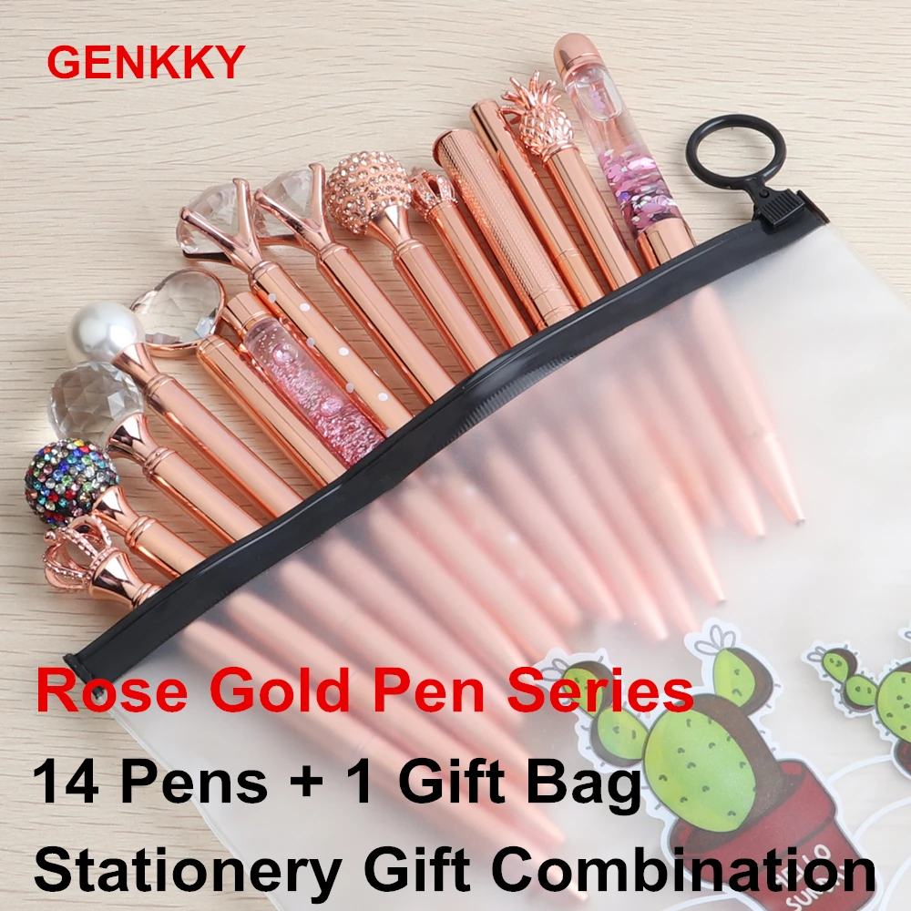 GENKKY Rose Gold Ballpoint Pen Gift Stationery Combination Series Rosegold Pens For School Office Suppliers Pen Christmas Gifts