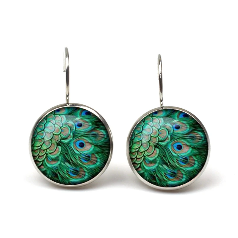 New 2019 Bohemian Glass Convex Round Peacock Big Earrings Women\'s Fashion Ethnic Green Round Earrings Women Jewellery Wholesale