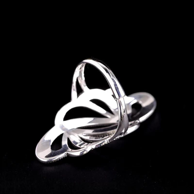 Uglyless Exaggerated Performance Dress Jewelry for Women Real 925 Silver Open Rings Personalized Long Wide Hollow Flowers Rings