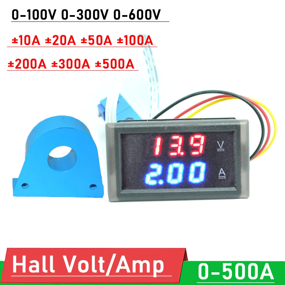 DYKB DC Hall Voltmeter ammeter 0-600V 300V 100V 0-500A LED Digital Voltage Current Meter 10A 20A 50A 100A 200A 300A battery