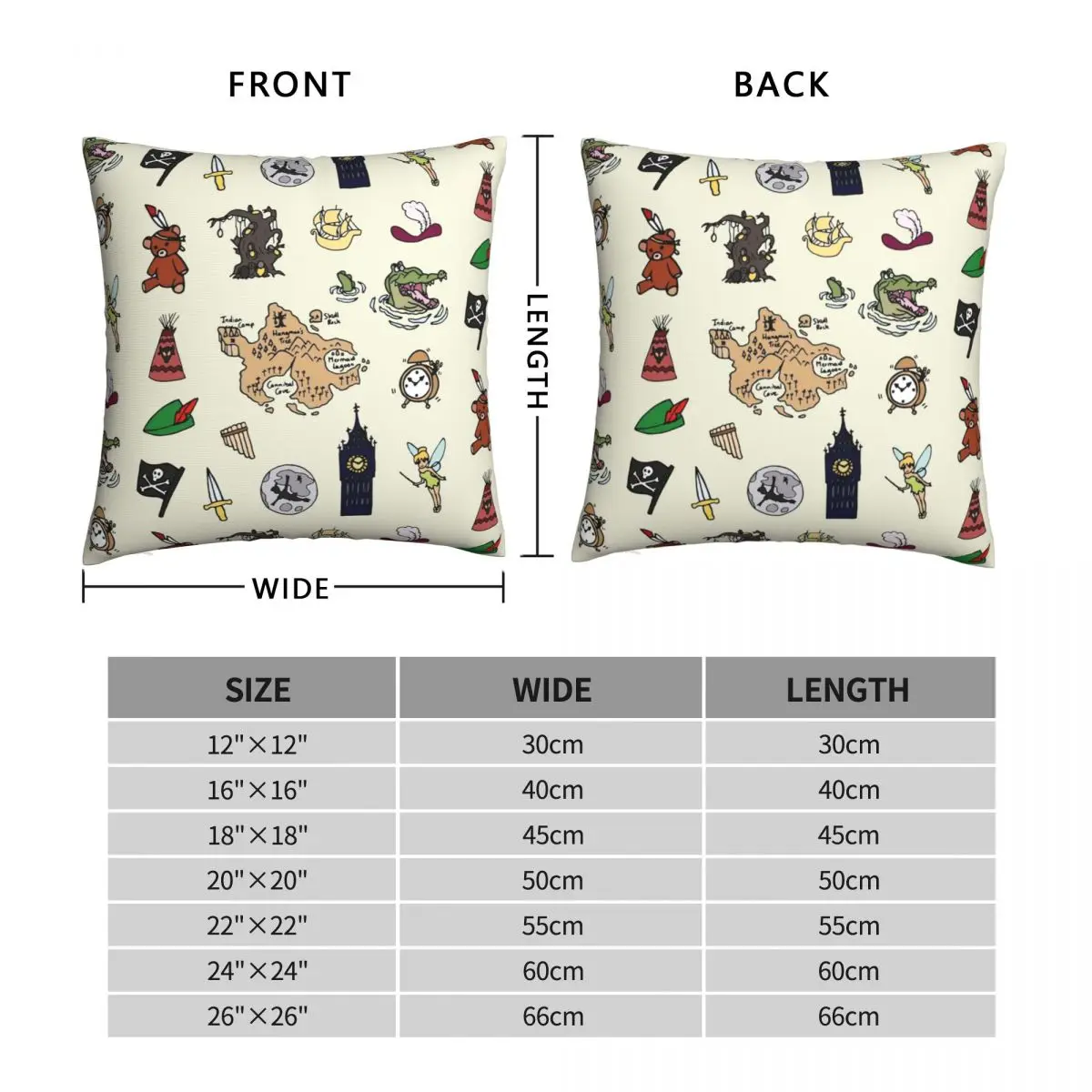 J.M. Barrie Peter Pan Square Pillowcase Polyester Linen Velvet Creative Zip Decor Sofa Cushion Cover Wholesale