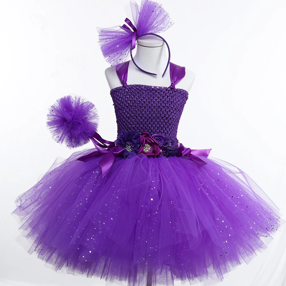 Purple Flower Fairy Girls Clothes Dresses Cosplay Party Fairy Costumes Set Toddler Baby Girls Birthday Party Tutu Dress