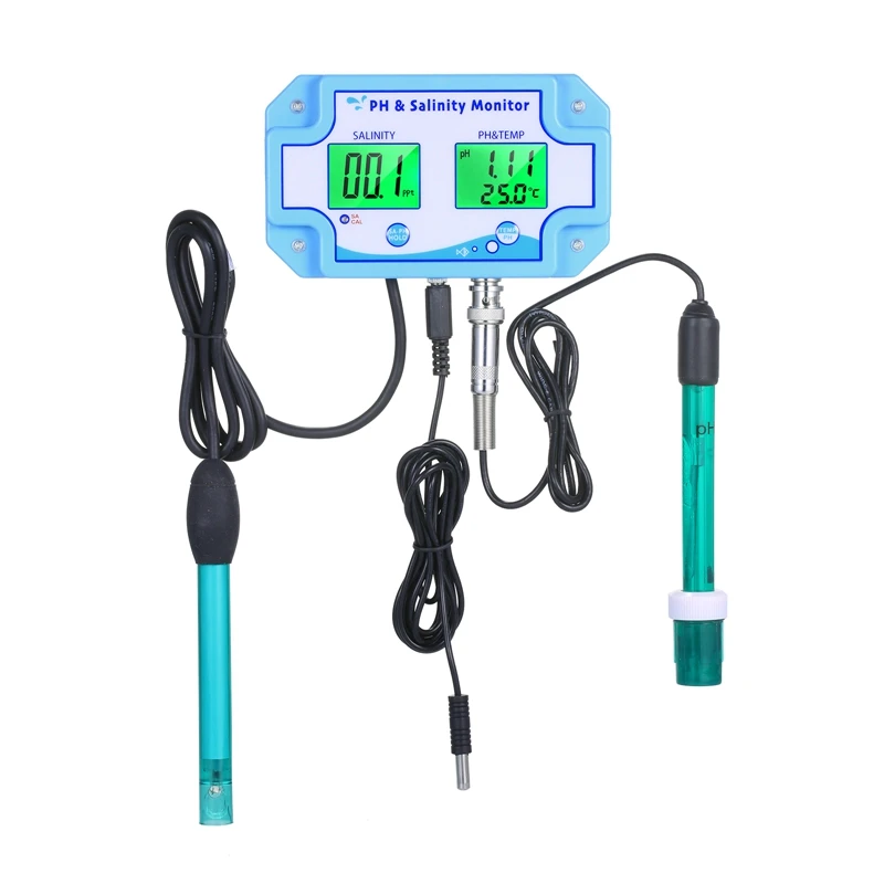 Online PH Salinity TEMP Water Quality Monitor LCD Display 3in1 Digital pH Salt Temperature Value For Aquarium Fish Tank Seawater