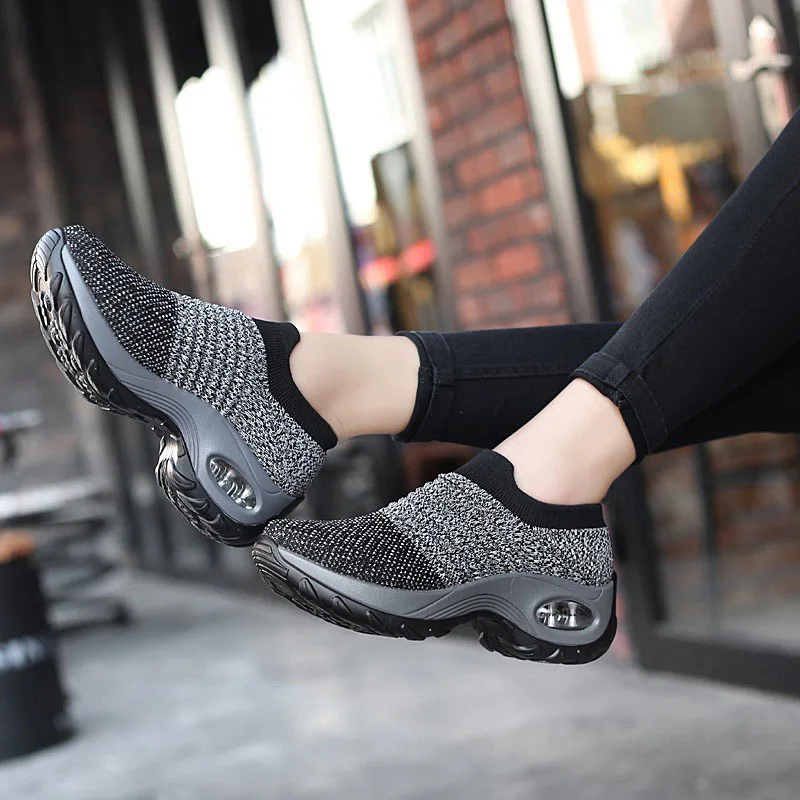 Women's Walking Shoes Sock Sneakers Slip On Mesh Platform Air Cushion Athletic Nurse Shoes Arch Support Comfortable Zapatillas